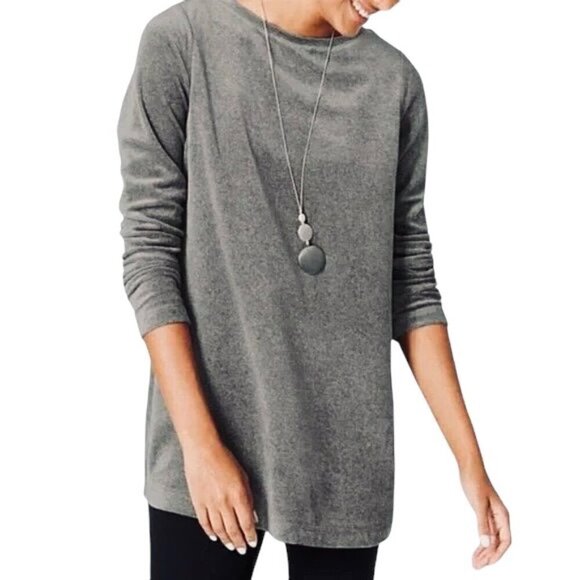 PURE JILL Gray Boat Neck Velour Tunic Top - Size Medium - Picture 1 of 9